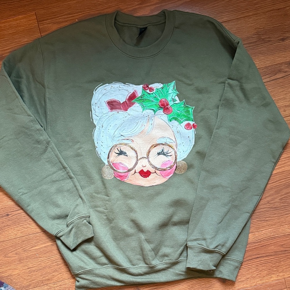 NEW Gildan Olive Green Christmas Sweatshirt